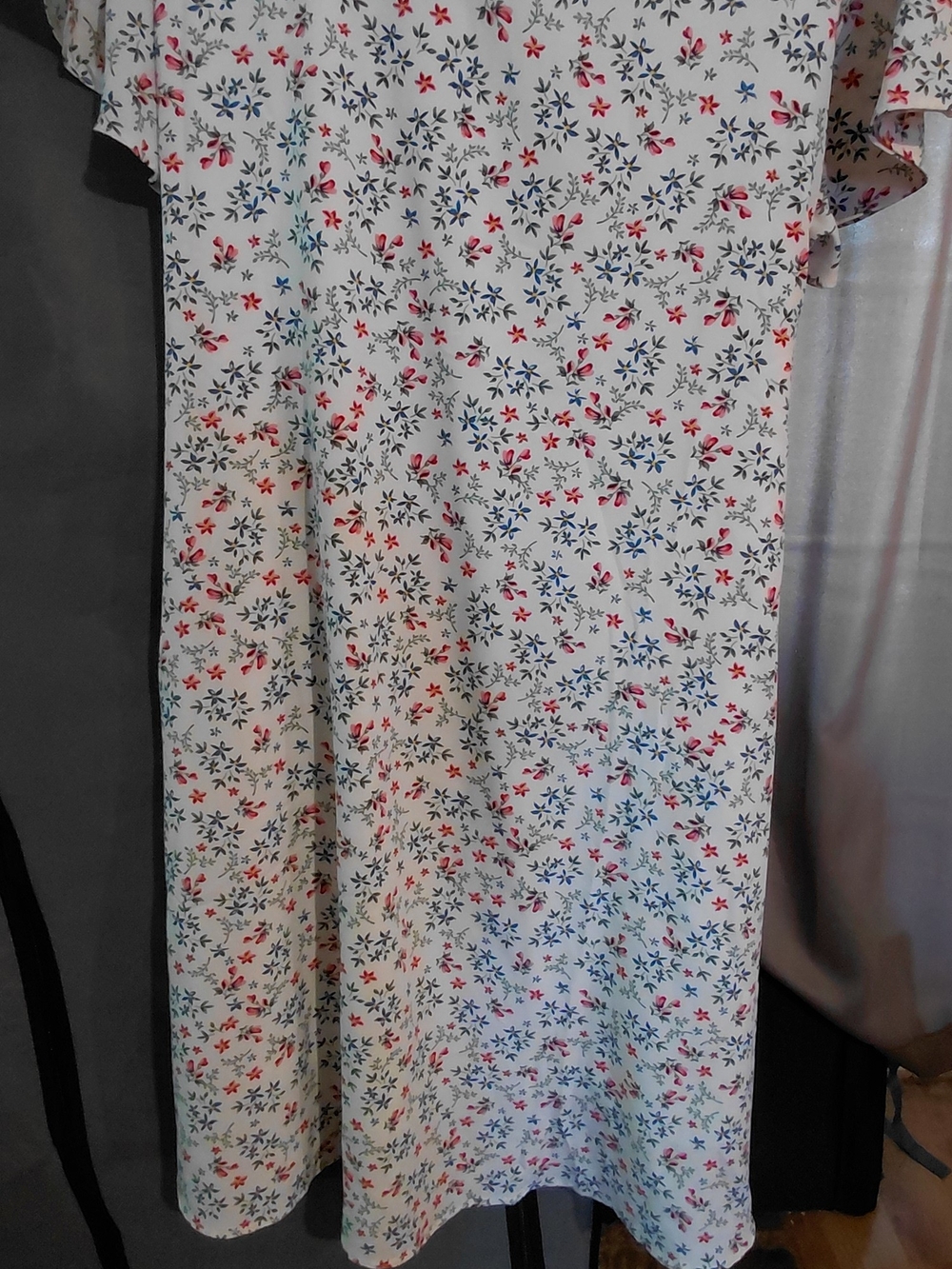 White Floral Midi Dress with Pink & Blue Blossoms